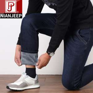 NIAN JEEP加绒牛仔裤男 | 秋冬季高腰宽松直筒弹力休闲加厚长裤子男