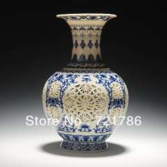 Fine archaize chinese high-grade tusk porcelain vase Hollow Out Bilayer Adornment Upscale gift