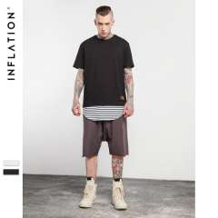 Moda masculina INF | Primavera-verano moda calle 2017 calle falso dos piezas extra larga flecos dobladillo Costura t arcos hombres la camisa