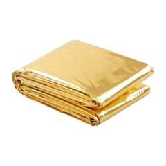 پتو اورژانس ساخته شده از فیلم آلومینیوم در طلا رنگ. اندازه 160 &times; 210 سانتی متر است.