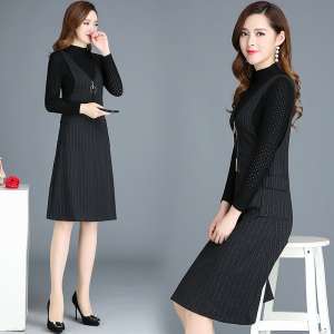 ملانی 2018 جدید پاییز و زمستان دوزی کت و شلوار خانمها نسخه کره ای طولانی بخش آستین بلند رسمی لباس مناسبت