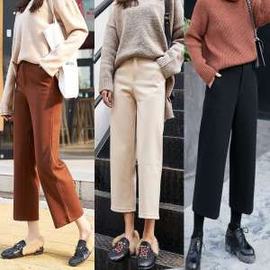 Wide leg pants female pants 2017 autumn and winter new Korean version of the high waist casual straight-leg pants black loose woolen pants