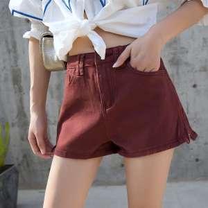 شلوار جین زن تابستان کره ای تقسیم شکسته burgundy الاستیک بلند کمر 2018 جدید شیک شلوار اروپایی شلوار گرم