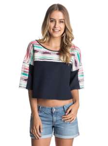 US direct mail ROXY R1083 women's European and American fashion loose hit color stitching round neck short sleeve shirt