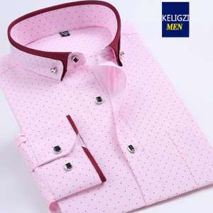 Spring men's fattening powder pink long-sleeved shirt fat people buckle the groom wedding wedding young shirt tide