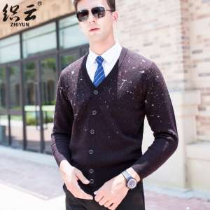 Weaving all wool sweater men thickening coat | autumn and winter ink jacquard leisure loose sweater knitting V-neck coat