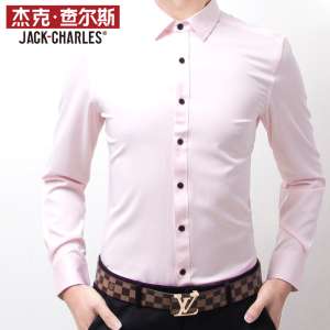 Autumn Pink Shirt Male Long Sleeve Free Wrinkle Smooth Men Men Color Shirt Fashion Slim Shirt Men Korean