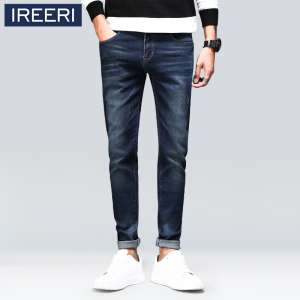 IREERI autumn stretch jeans pants male Slim straight Korean version of the trend of leisure simple young big yards