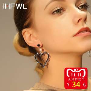 Flowers non-fog fashion temperament earrings female black fairy frame pierced love earrings South Korea wild wave earrings