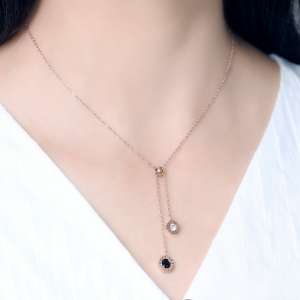 فیشن رومن پوائنٹس سیاہ اور سفید ڈبل ڈرل ٹاسیل ہار سونے ٹائٹینیم سٹیل چٹان چین مختصر سیکشن طویل رنگ خاتون X054 گلاب