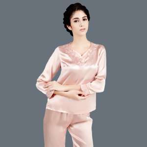 Brand silk pajamas | female spring and autumn long sleeve two suit | authentic silk embroidery Hangzhou silk home service
