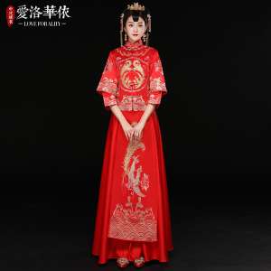 Bride gowns Chinese wedding dress red long wedding wedding dress cheongsam 2017 autumn roses Wo Yonglong Feng jacket