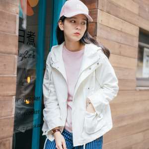 2017 autumn short hooded windbreaker female art retro students long sleeves loose bf wind Japanese short jacket