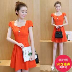 2017 summer new Korean version of the self-cultivation waist was thin solid color short-sleeved chiffon a word skirt temperament ladies dress