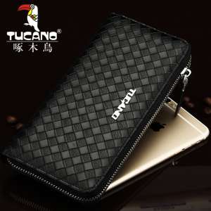 นกหัวขวานกระเป๋าถือลายทอซิปกระเป๋าสตางค์ผู้ชายส่วนยาวของโทรศัพท์มือถือของหนุ่มแพคเกจน้ำคลัทช์แบบสบายกระเป๋าคลัช