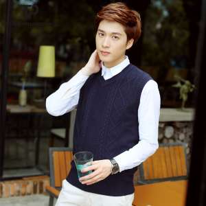 Men's Vestry Sweater Sweater Vest Korean Tide Sleeveless Knitwear Cotton Vest Men's Shoulders Slim Warm Vest