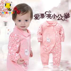 Wuawua baby conjoined clothing spring and autumn cotton thin female baby newborn clothes princess go out to climb clothes jeans