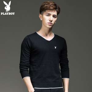 Playboy V-Ausschnitt Pullover M&auml;nner koreanischen Winter Plus Samt gepolsterten warmen Pullover B&ouml;den Pullover stricken