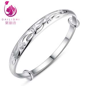 Dai Li poetry silver bracelet dragon and phoenix blessing pure silver bracelet foot silver 9999 simple car flower silver bracelet to send mom gift