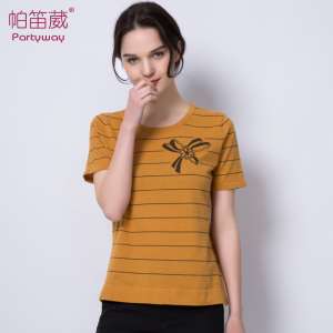 Panci Wei half sleeve female t 桖 pure color cotton round neck short sleeve t shirt female loose summer stripes large size primer sweater