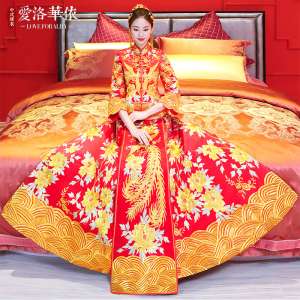 Show Wo clothing bride 2017 autumn and winter new wedding toast dress cheongsam Chinese wedding dress Longfengxun Xi show Kimono
