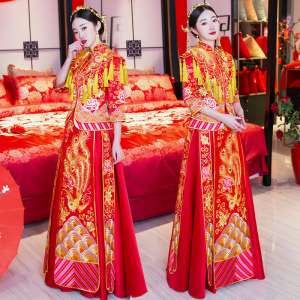 نمایش لباس و لباس 2017 جدید لباس تست لباس عروسی cheongsam لباس عروسی چینی اژدها بزرگ سینه و ققنوس دامن بخش پاییز