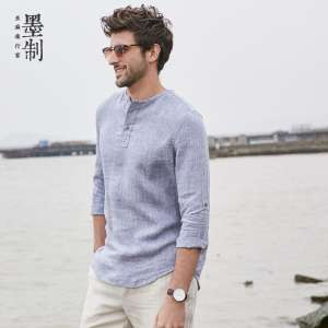 بهار و تابستان نازک بخش پارچه کتانی مردان پیراهن شل | هفت ضربه آستین پنبه پیراهن مردانه متری های بزرگ پارچه کتانی یکپارچهسازی بافتنی پیراهن پیراهن