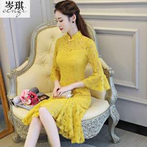 موسم خزاں اور موسم سرما cheongsam 2017 نئی خواتین طویل عرصے سے پیراگراف فیتا مزاج خواتین خود کشتی سات پوائنٹ آستین دم مچھلی سکرٹ بہتر میں بہتر