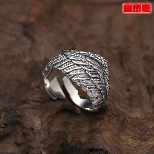 Rich de s925 silver angel wings ring openings Thai silver men and women models tail ring ring ring punk silver jewelry