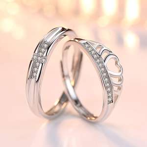 925 silver open crown male and female models cross the micro-diamond ring Japan and South Korea fashion couple on the new ring