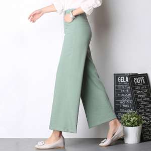 2017 spring and summer new high waist wide leg pants skirt trousers pants middle-aged pants nine pants casual pants loose pants