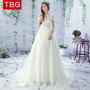 Wedding dress 2017 new bride pregnant women high waist Korean word shoulder tail princess dream married Qi light