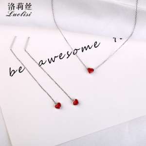 Loris 925 sterling silver necklace red love drops glaze fresh peach heart chain chain sweet cute nest gift