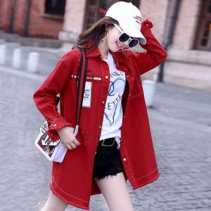 Denim jacket female long section 2018 spring and autumn loose thin windbreaker Korean students wild bf long-sleeved jeans clothing