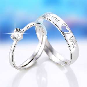 Flash drill S925 | silver love couple ring date Japan and South Korea version of simple men and women a pair of live openings adjustable lettering