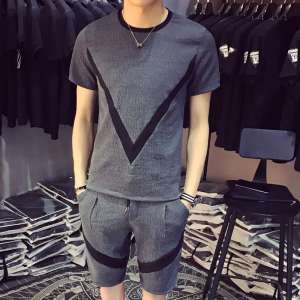 Men's suit summer 2017 new Korean version of the trend of casual society guy short sleeve t-shirt handsome set of clothes