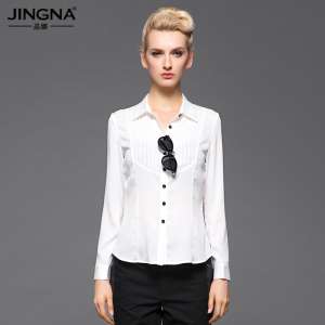 Crystal na Korean version of the simple thin white shirt in the long pleated shirt long sleeve lady professional shirt