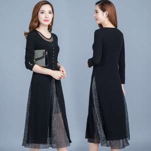 2017 autumn new women dress autumn and winter long sleeves Slim temperament autumn middle-aged mother loaded skirt skirt