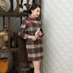 Shui Ling Zi autumn and winter wool cheongsam in the long section of the old code of Shanghai plus size mother dress improved cheongsam dress