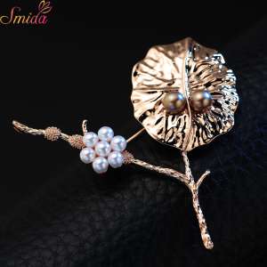 SMIDA Brooch Elegant Synthetic Pearls Leaf Accessories Scarf Buckle Shirt