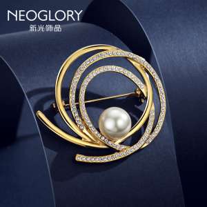 Xinguang jewelry pearl brooch female corsage retro Korean version of the pin scarf buckle wild jewelry 14k champagne gold