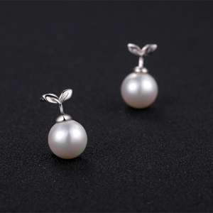 Small green leaves | 925 silver beans earrings pearl hand pearl beads earrings fashionable earrings cute jewelry