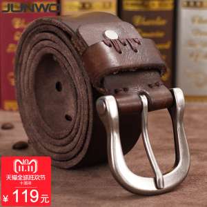Jun Wo retro belt buckle youth first layer leather leather men's belt casual jeans with Korean version of the tide