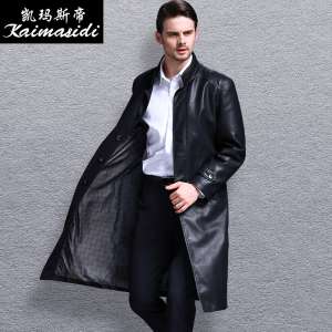 2016 autumn and winter Korean version of the long leather jacket men's stand collar long coat leather coat PU knee coat