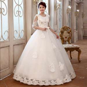 Wedding dress 2017 long-sleeved shoulder lace Europe and the United States summer wedding bride married Princess Qi skirt simple