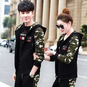 2017 الربيع سترة جديدة عشاق الإناث الربيع والصيف التمويه مقنعين عارضة الملابس الرياضية بدلة ثلاث قطع التيار