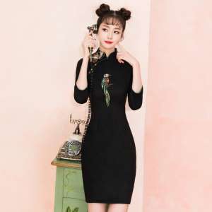 Short cheongsam female autumn 2018 new improved sleeves young sweet girl dress Chinese style autumn and winter
