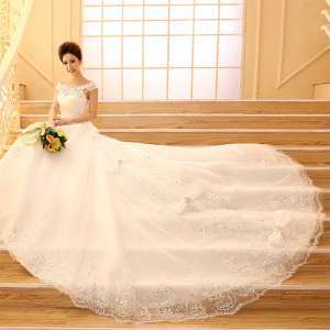 New 2016 word shoulder shoulder wedding dress | bride Qi tail tail wedding dress Korean version was thin
