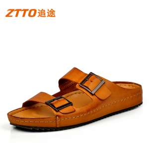 ZTTO first layer of leather hand-sewn summer men's slippers Korean version of the wave outdoor shoes slippers men's cool sand