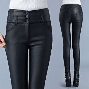 Autumn and winter matte leather pants women outside wear frosted high waist 2017 new leather pants legs pants thin section pu